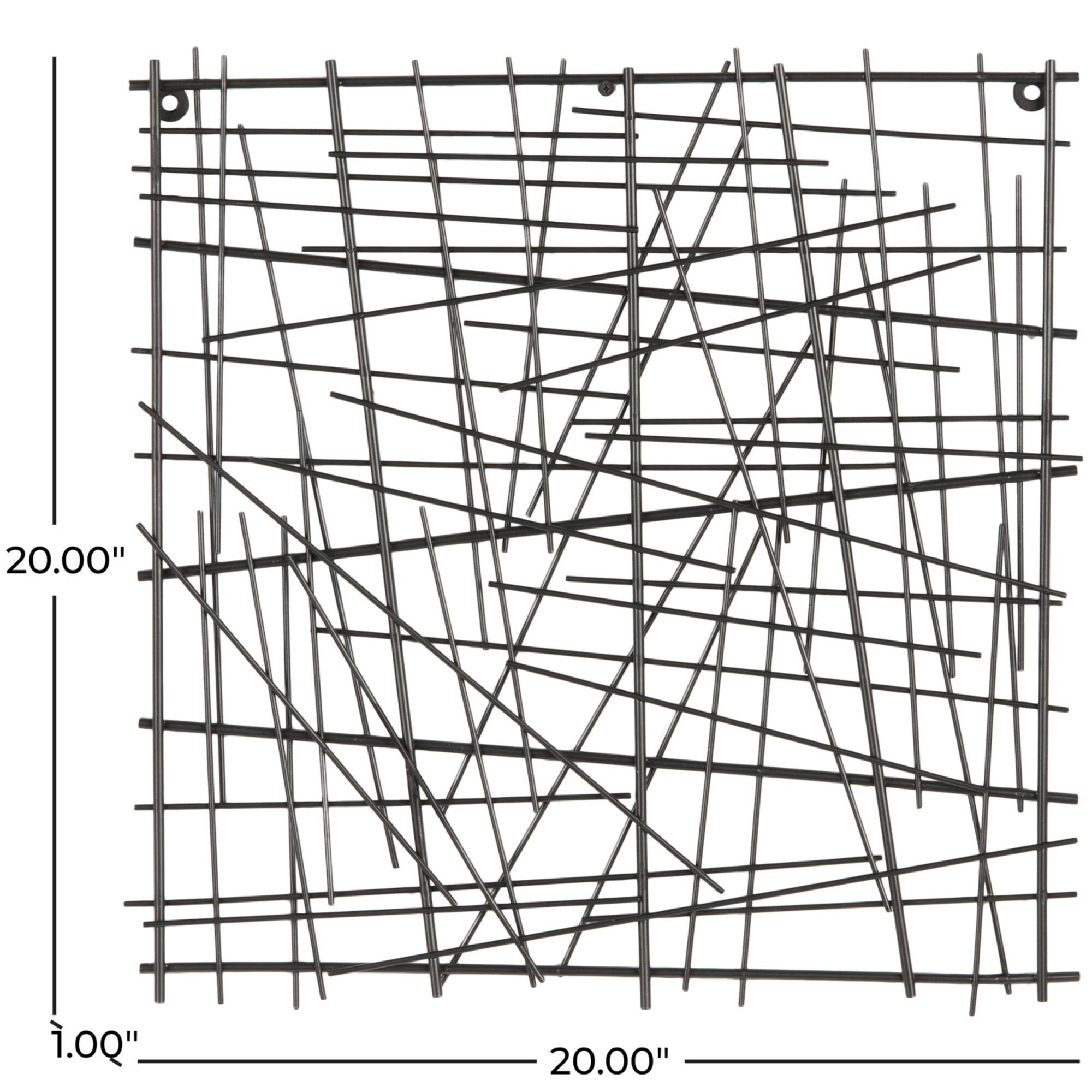 20" X 20" Black Metal Abstract Overlapping Sticks Home Wall Décor